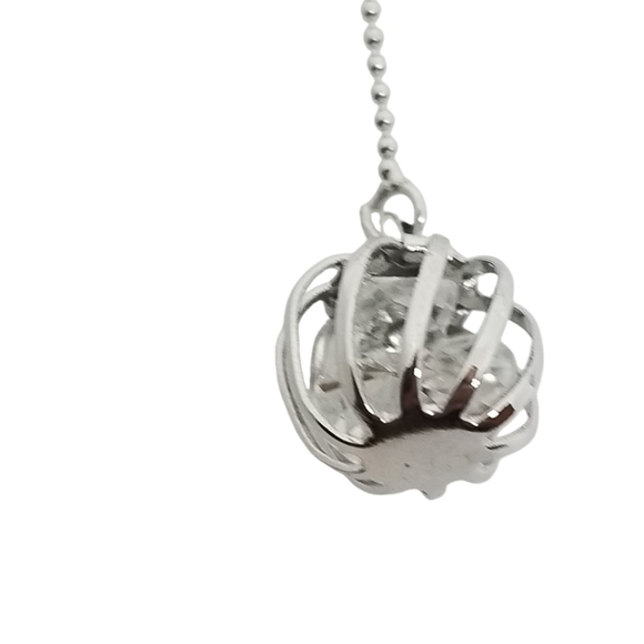SILVERPLATED ABSTRACT DESIGN CAGED CRYSTAL BALL DROP EARRINGS - Picture 6 of 7